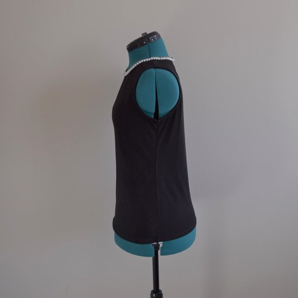 Black Tank Top Pearl Neckline Embellished Chain - Picture 6 of 7